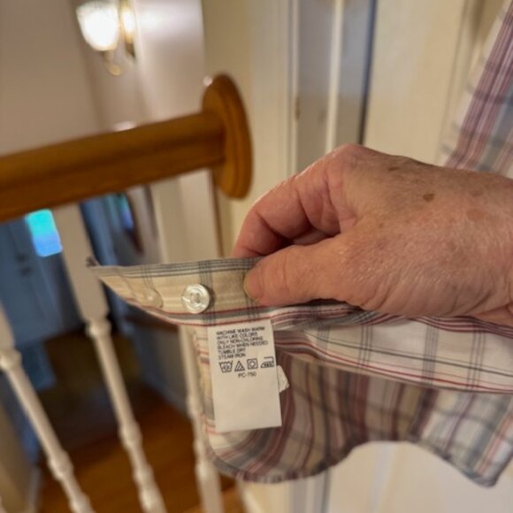 Izod Men's Vintage Plaid Short-Sleeve Button-Down Shirt Tan Sz L - Picture 5 of 6